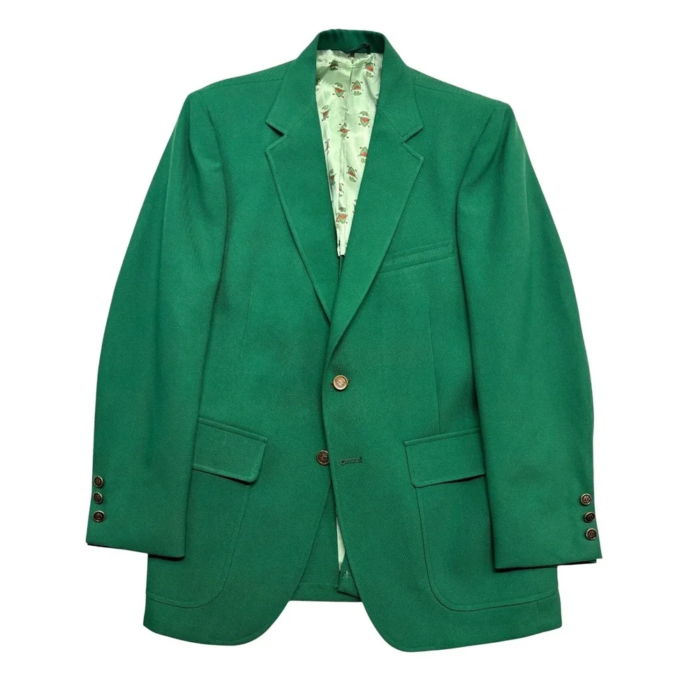 vtg Green Golf Holiday Blazer 38R 40R Gold Buttons Retro Jacket Sport Coat USA